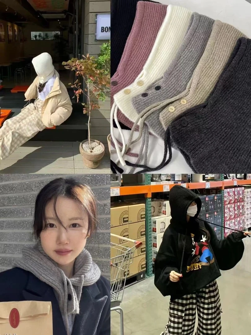 韩国东大门代购ins纯色系扣系带设计咩咩毛巴拉克拉法帽