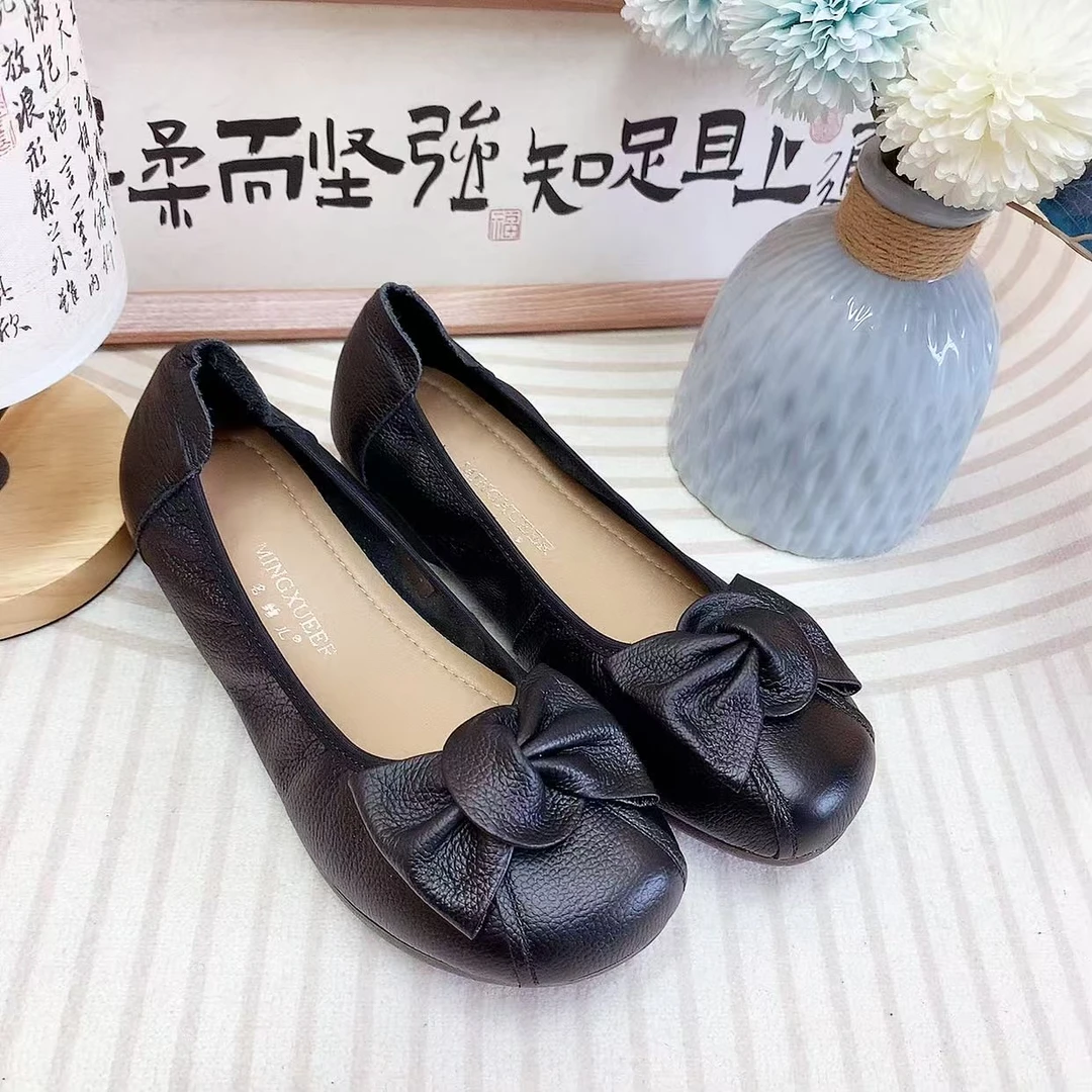 9788加大加宽浅口圆头单鞋春秋季舒适软底大码女士鞋真皮软底软面