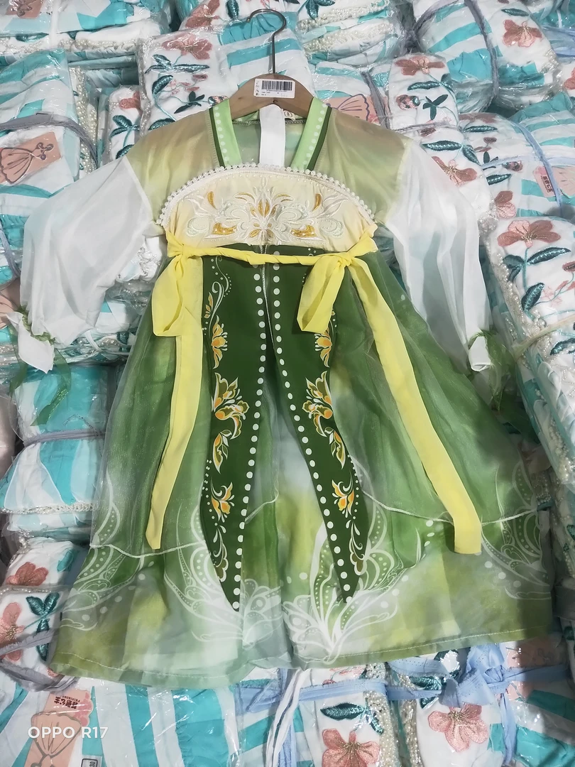 1222绿色长袖汉服裙女童连衣裙