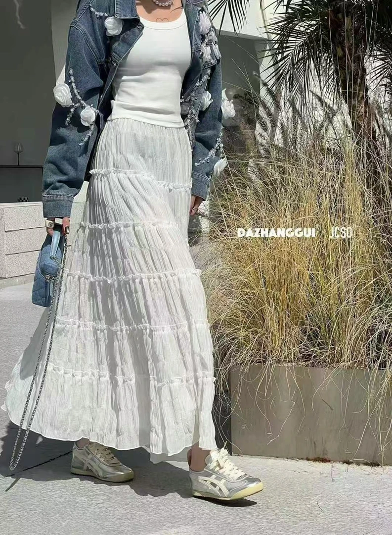 欧洲站2025早春夏新款设计师款小众复古甜美木耳花边蛋糕半身裙女