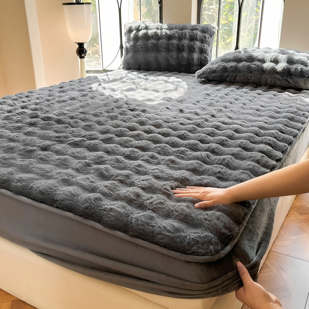 新款托斯卡纳兔毛床笠单件牛奶绒床罩冬季加绒床垫保护套加厚床套