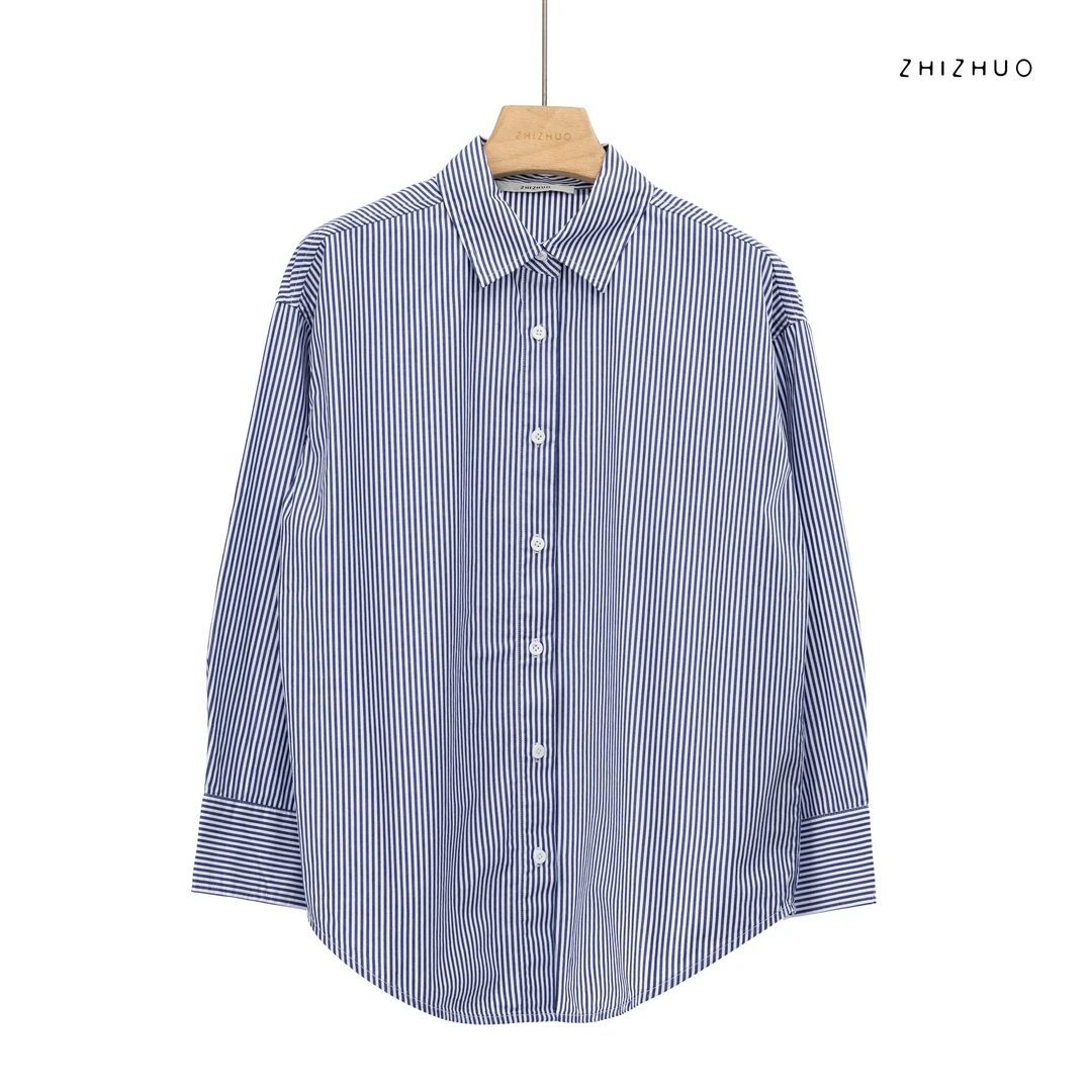 ZHIZHUO/海盐千层 时髦高级感显瘦日常通勤条纹长袖衬衫衬衣