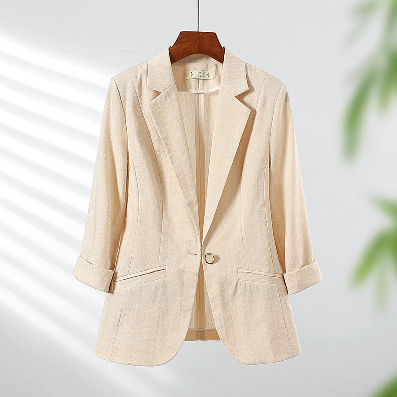 杏色小西装外套女春夏季薄款新款七分袖大气小个子修身西服2103