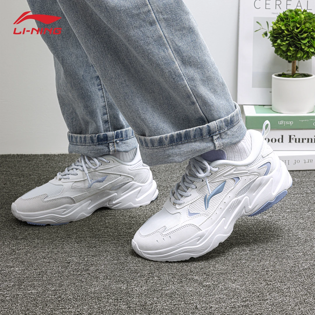 李宁启星老爹鞋2025春季新款女鞋减震跑步鞋轻便厚底增高休闲鞋子