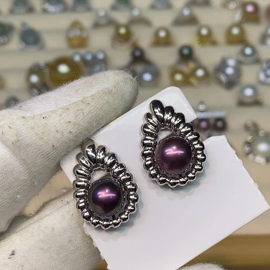 耳饰银S925镶嵌淡水珍珠