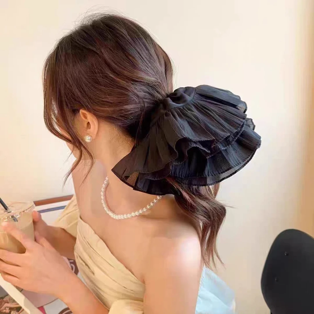 梵诺熙F双层褶皱黑色发圈