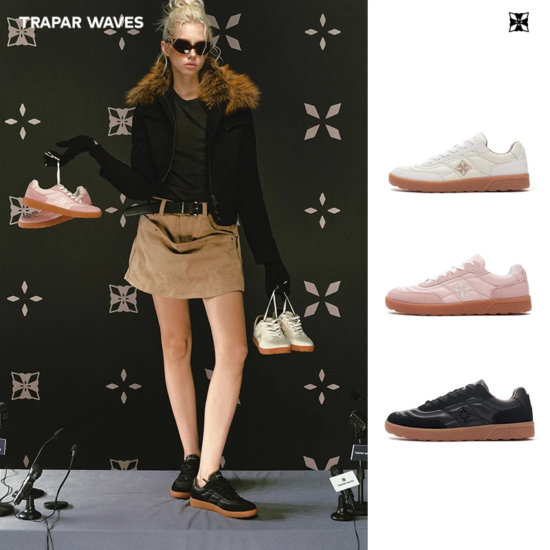 TRAPAR WAVES冬季新款2024薄底板鞋白色平底休闲鞋潮流百搭女鞋