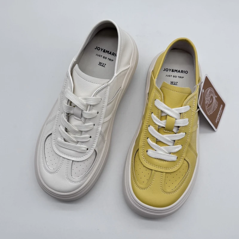 J&M/快乐玛丽系带厚底透气圆头休闲板鞋百搭运动舒适女白鞋22331W