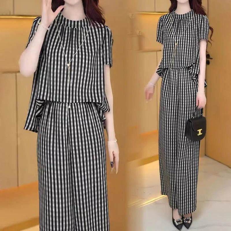 俞兆林2025夏季女装新款黑白时髦洋气显瘦清凉上衣阔腿裤气质两件