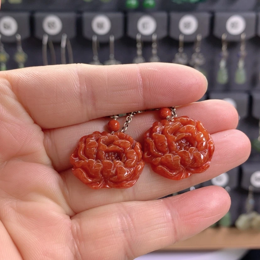 【闪购商品】翡翠耳饰银S925镶嵌雪**舞精美