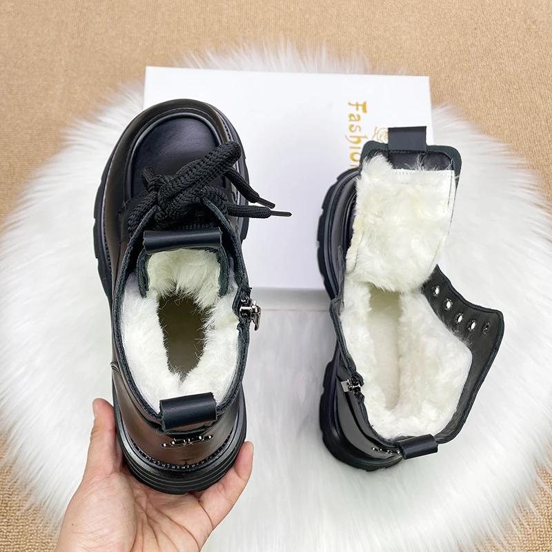 加厚羊毛马丁靴女2025冬季新款复古休闲百搭厚底防滑东北大棉鞋