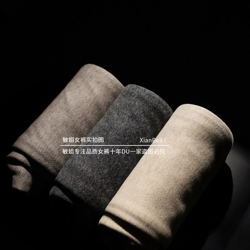 【专柜正品】早春上新桑蚕 丝羊 绒显瘦休闲女裤洋气蕾丝花边直筒裤
