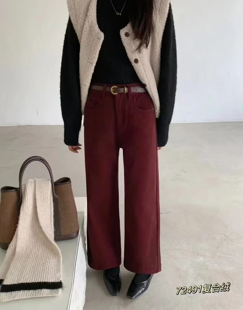 【芸姐】72491高货安可拉红复合绒九分奶奶裤