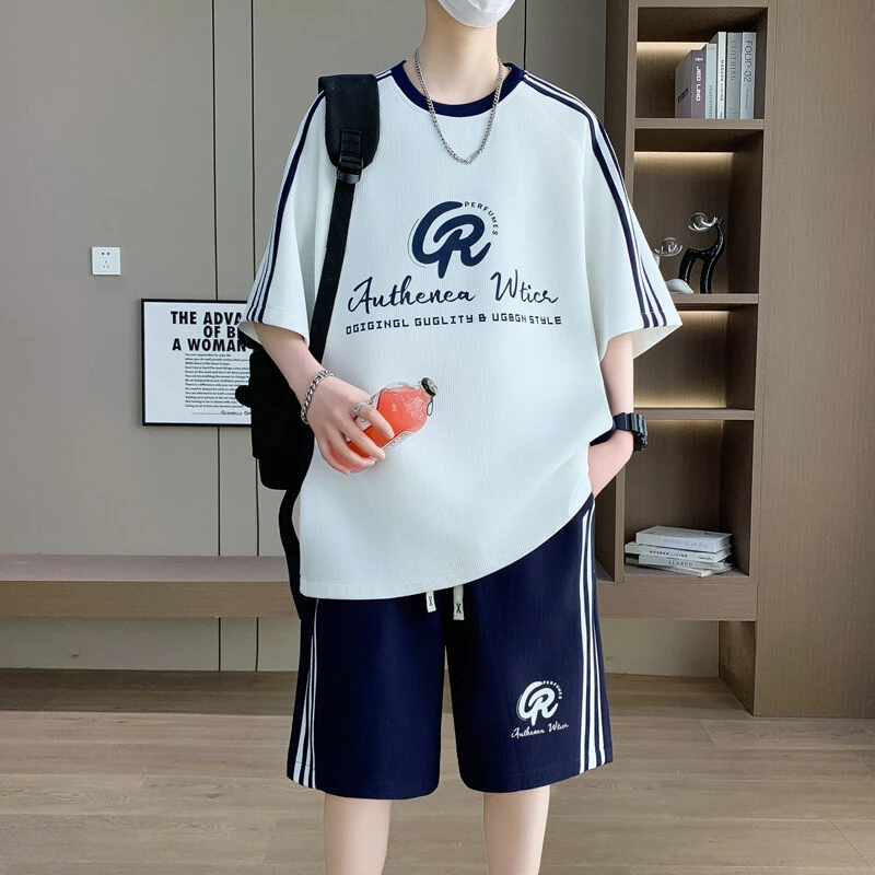 男生夏季新款休闲运动套装青少年T袖短袖百搭宽松潮流薄款两件套