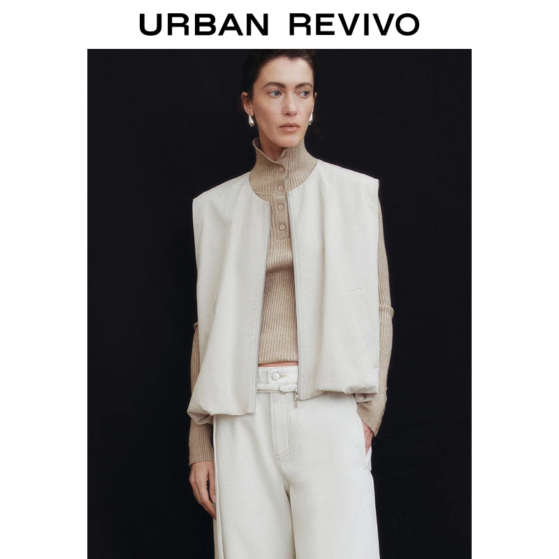 UR2025春季新款女装欧若风休闲简约双拉链无袖马甲外套UWH150015