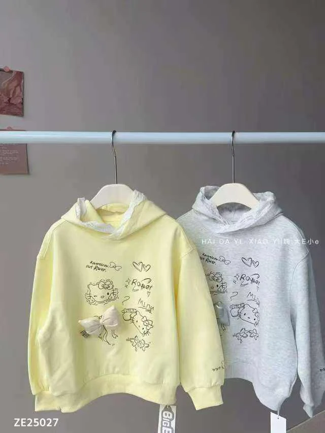 2025年春季心情拼接蕾丝边卫衣女童中小童