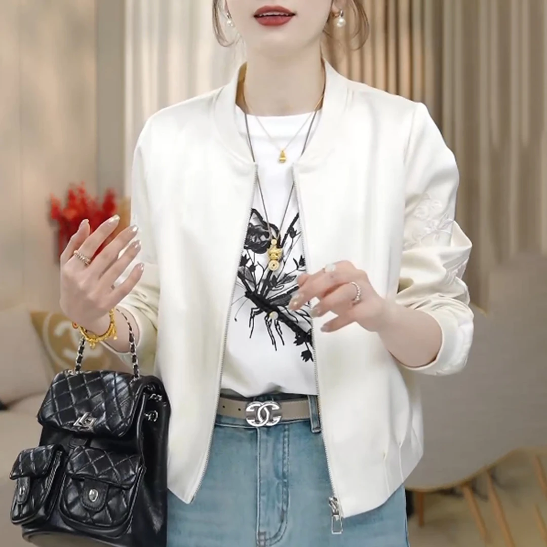 鸟语花香～刺绣微光段显瘦气质棒球服外套女春秋季百搭小个子上衣