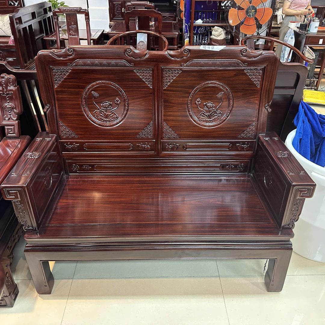 酸枝木 荷花双人位尺寸：长135宽58坐高40背高110