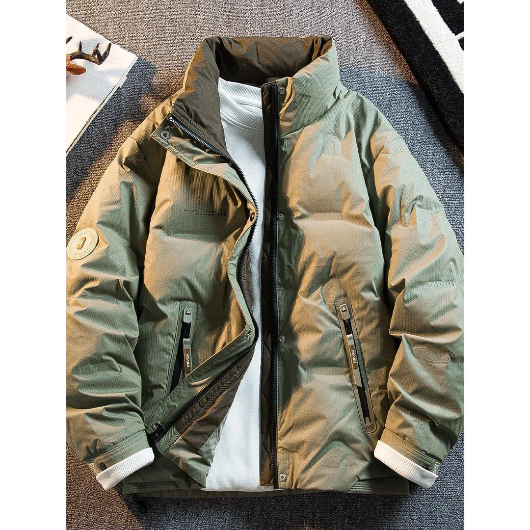 灏吉弧2025冬季压印立领羽绒服男士潮牌保暖加厚短款羽绒夹克外套