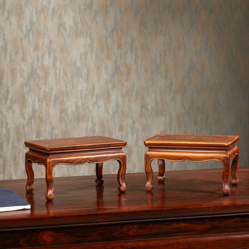 清代 黄花梨束腰三弯腿器座（一对）古董收藏中式海南黄花梨底座