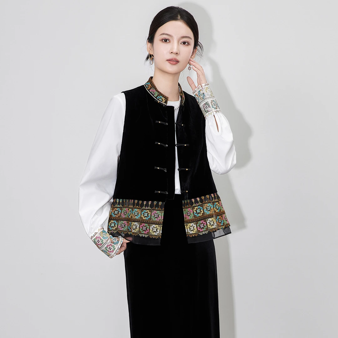 南油高货新中式国风真丝丝绒马甲重工刺绣外套上衣秋季新款马夹女