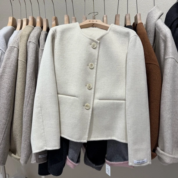 【羊绒小方糖】双面呢时尚韩系手工羊毛大衣短款大方外套百搭小个子