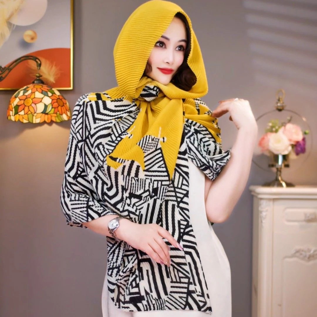 黄色斑马四季通用小香风高级感百搭压皱柔软围巾女披肩(70-160)