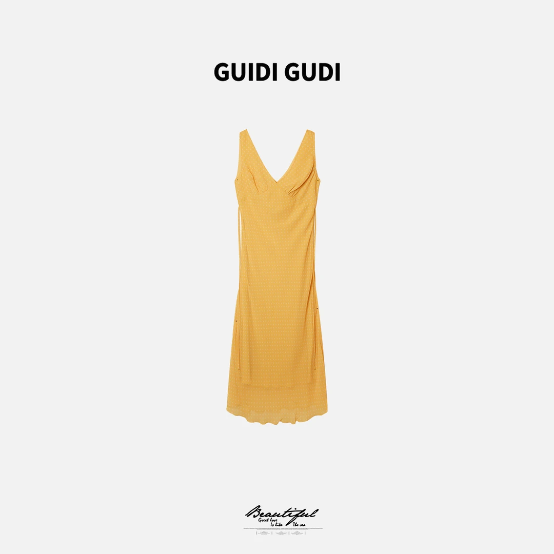 GUIDI GUDI【清晨微光】黄加蓝慵懒性感吊带连衣裙 L9520364H
