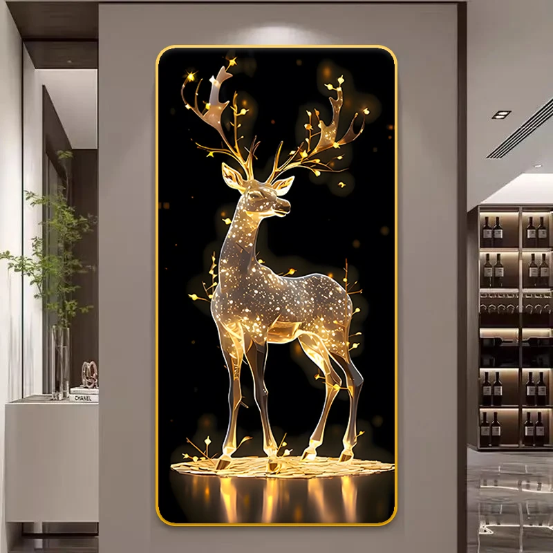 现代轻奢玄关装饰画高级感福鹿走廊尽头挂画客厅入户正对门120