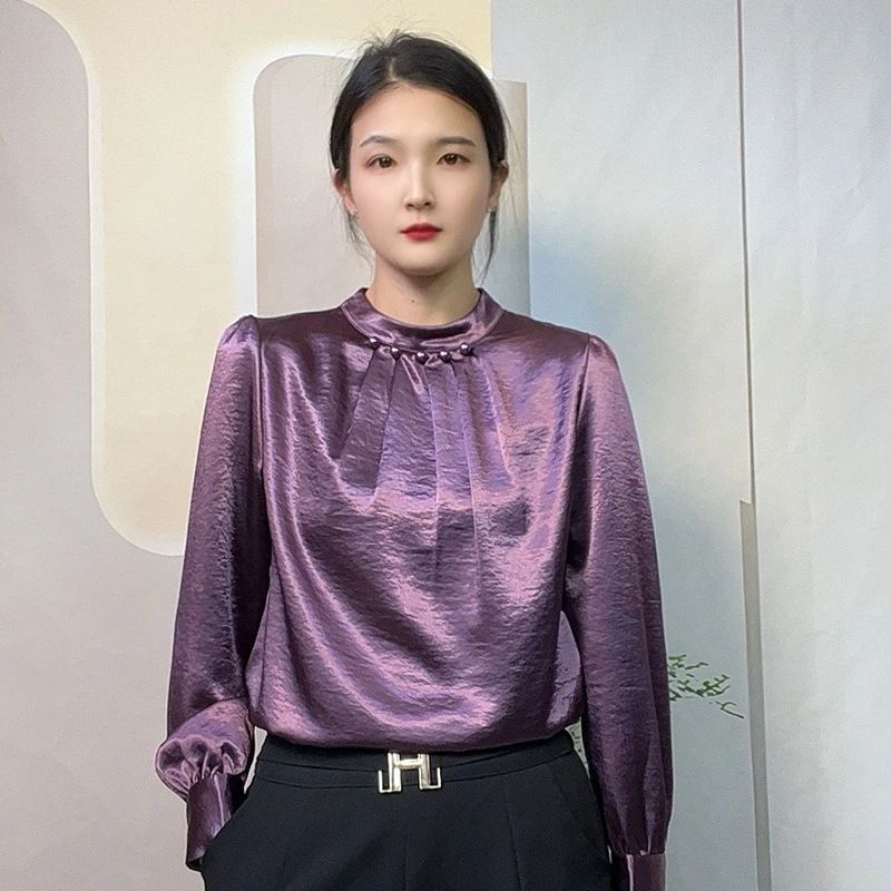 减龄气质秋季新款衬衫女显瘦小衫设计感衬衣时尚百搭长袖纯色上衣