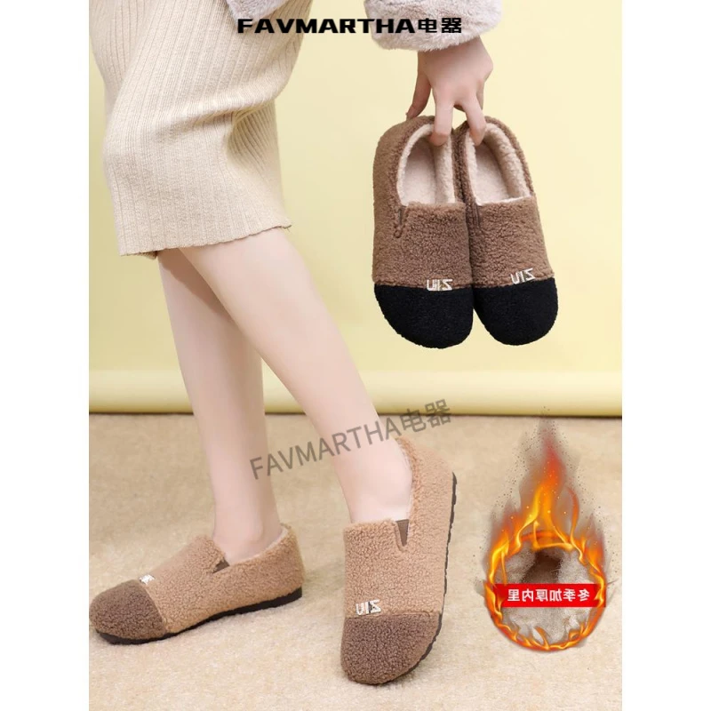 豆豆鞋女2025新款爆款秋冬季一脚蹬外穿加厚毛毛鞋孕妇毛绒豆豆鞋