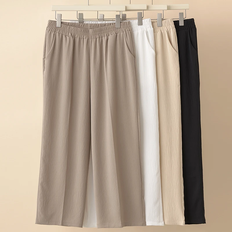 新款妈妈裤子薄款夏季中老年人女直筒裤50-60岁洋气老太太阔腿裤