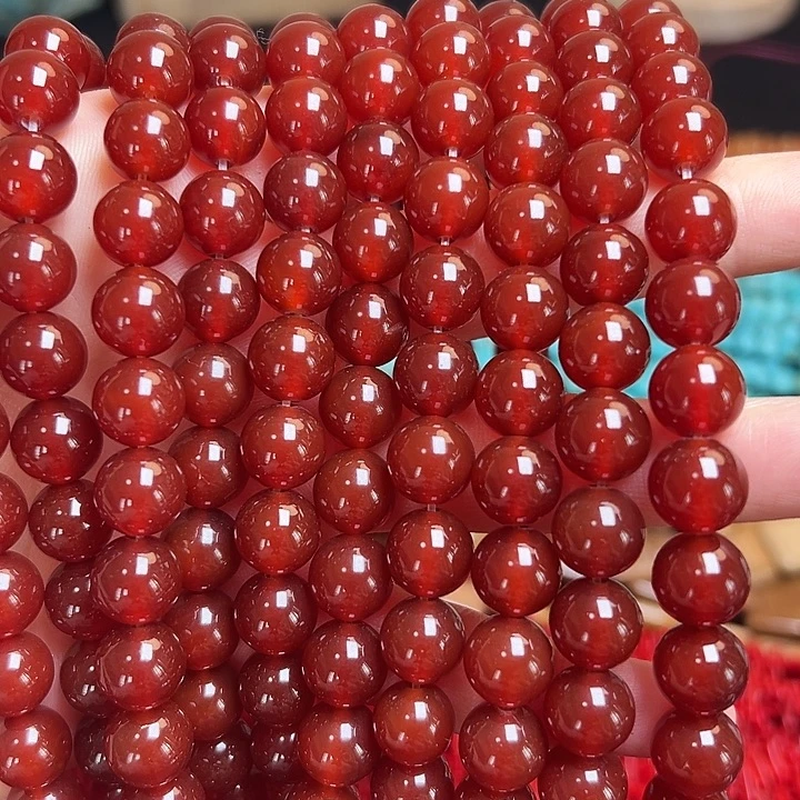 玛瑙/玉髓合金珠宝半成品Y304  10mm天然红玛瑙一条