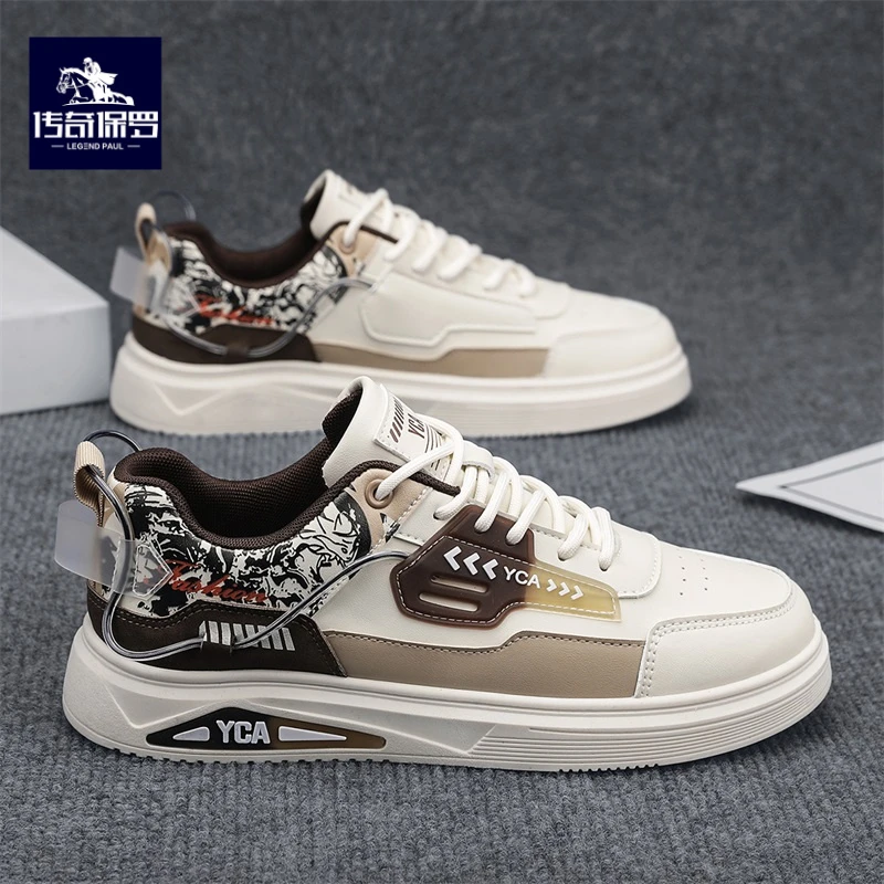 传奇保罗男鞋2025新款皮面防水运动休闲鞋百搭轻便防滑软底板鞋男