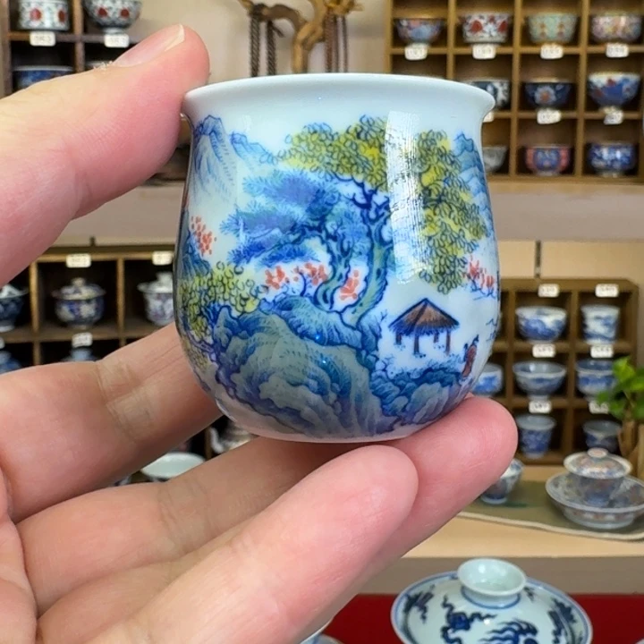 樂***、德物小雅手绘青花五彩山水杯