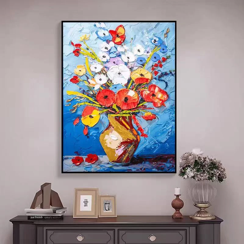 现代简约砂岩油画装饰画轻奢卧室客厅餐厅背景墙花瓶6080