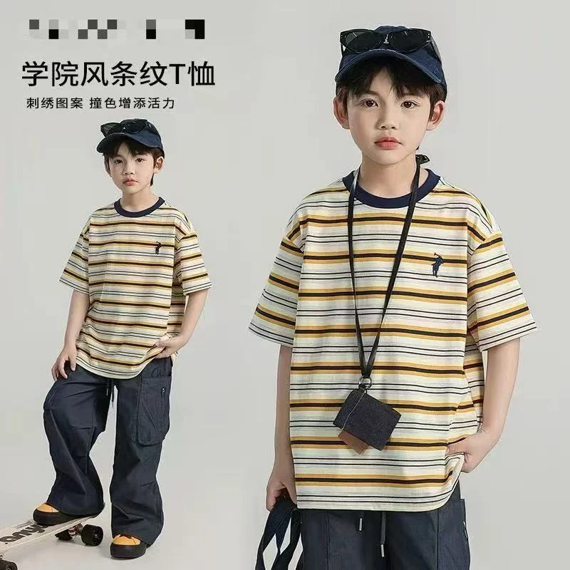 【100棉条纹短袖】儿童夏款短袖T桖2025新款男童潮流中大童时尚上衣