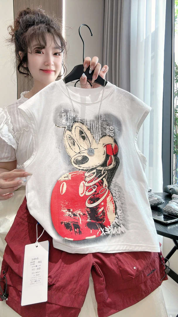 纯棉男童潮流印花无袖小飞袖中大童2025新款宽松ol韩版潮酷