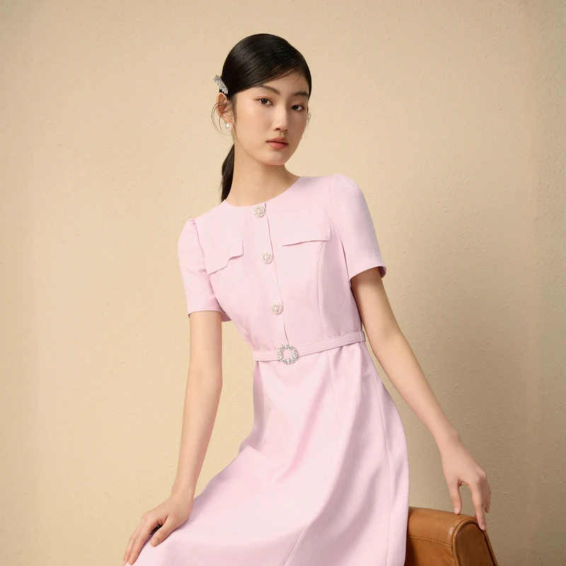 LIME/莱茵【寻觅】夏季小香风显瘦优雅梭织连衣裙双色LDGB4BWOP840