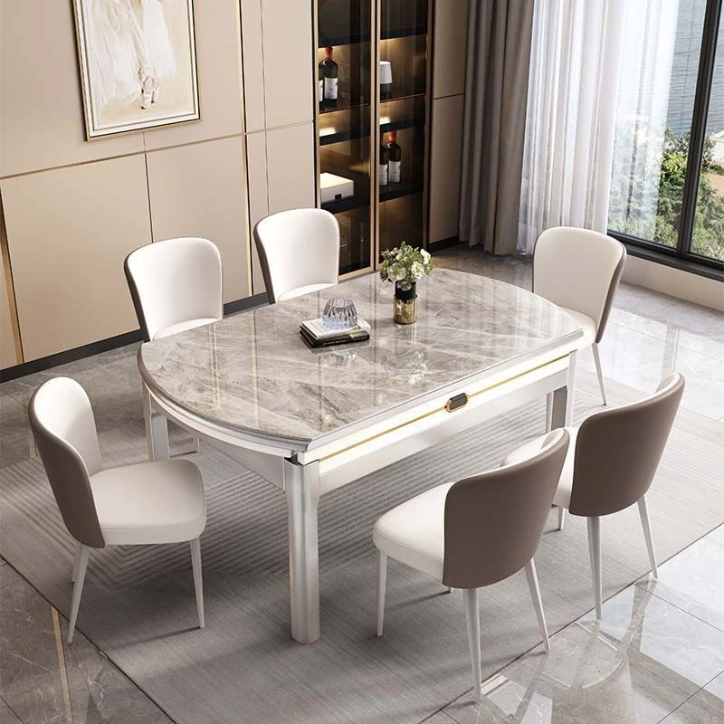 实木岩板餐桌椅2025新款轻奢现代简约家用小户型伸缩饭桌可变圆桌