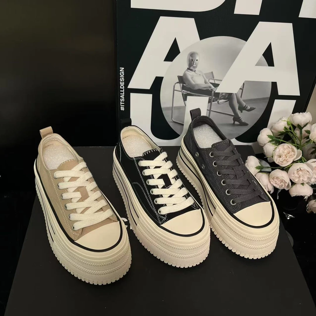 【首尔街头】厚底小白鞋女2025春季新款韩版系带休闲板鞋潮2M002