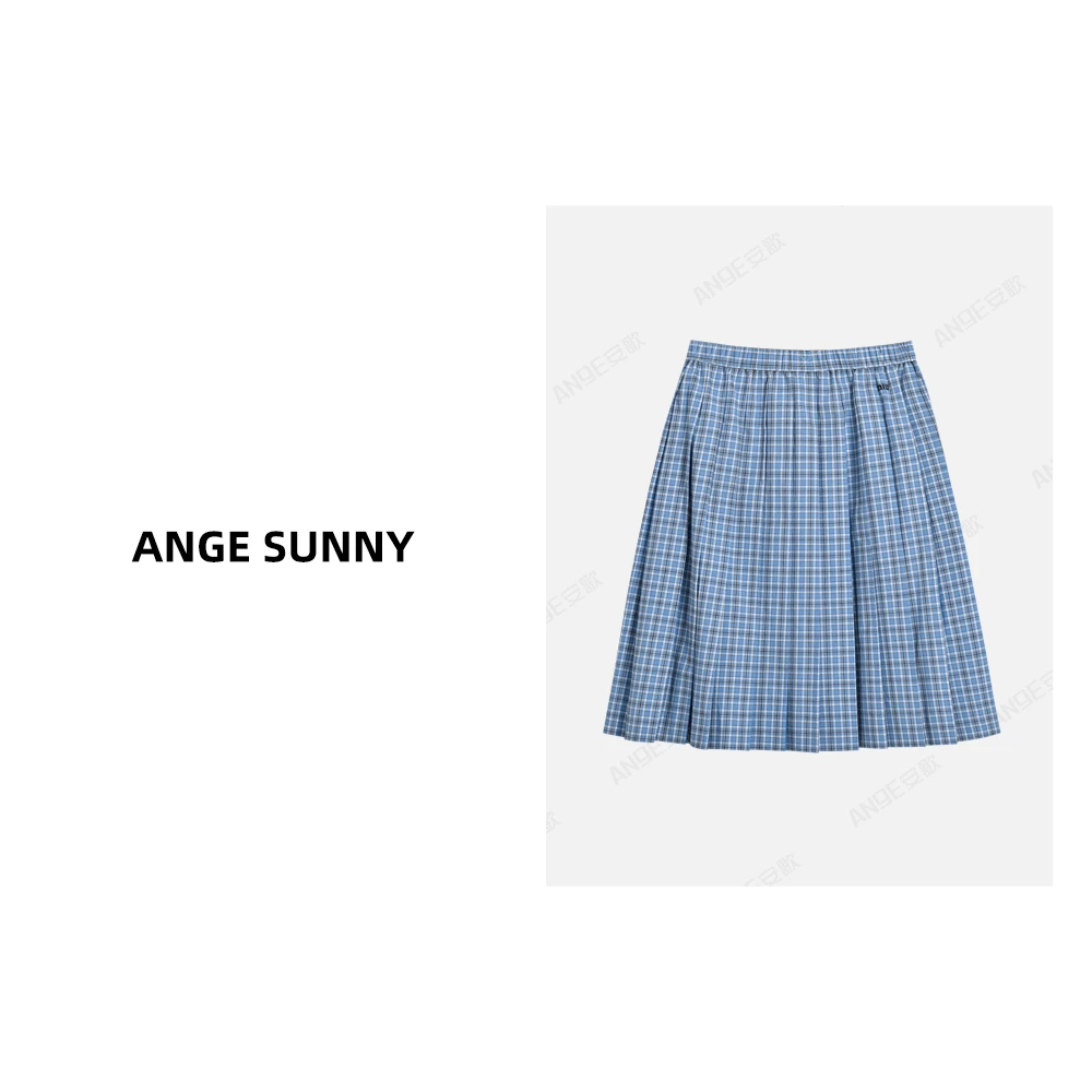 ANGE SUNNY【刺绣格纹半身裙】时尚新款 字母徽标百搭长半裙