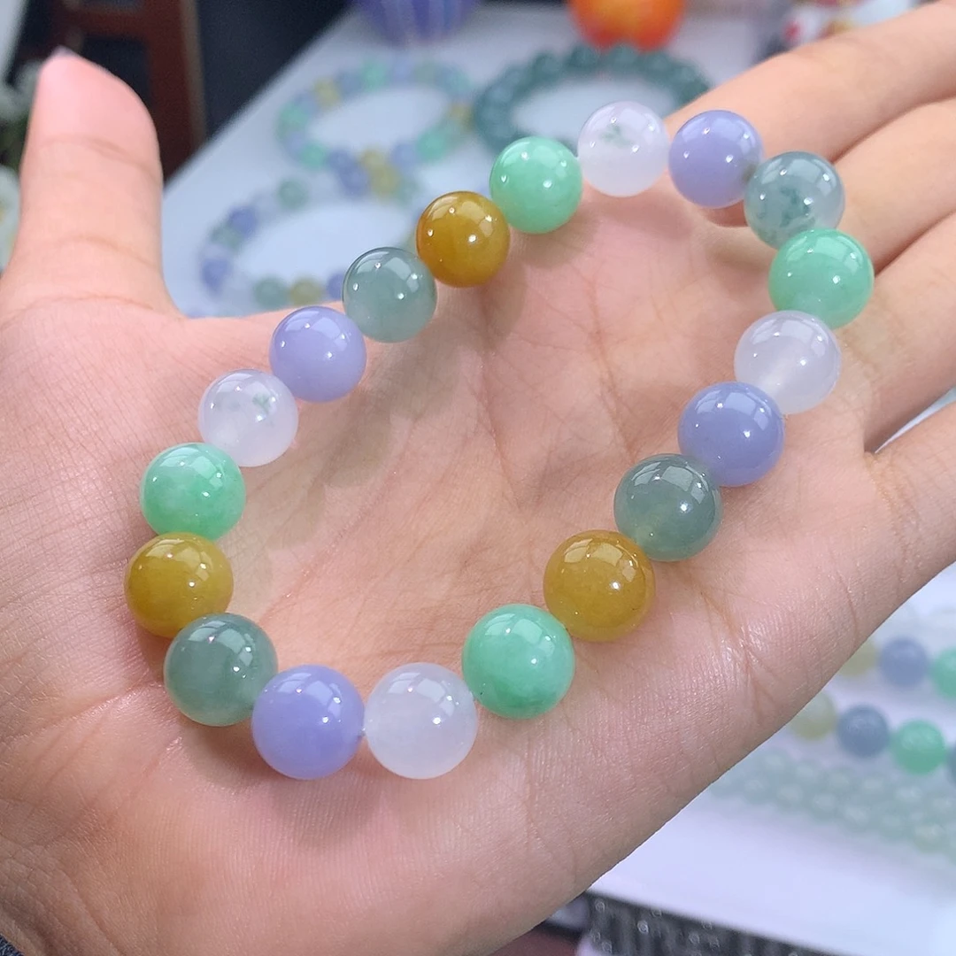 翡翠未镶嵌手链34号 明艳冰多宝手串