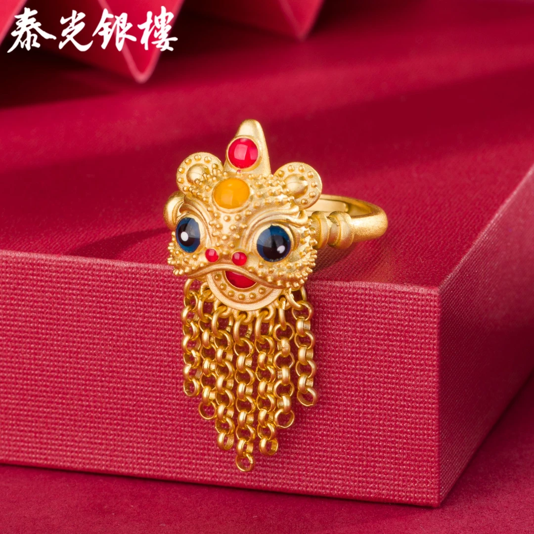 泰光银楼 925银珐琅戒指 925银醒狮戒指鎏金民族风银饰