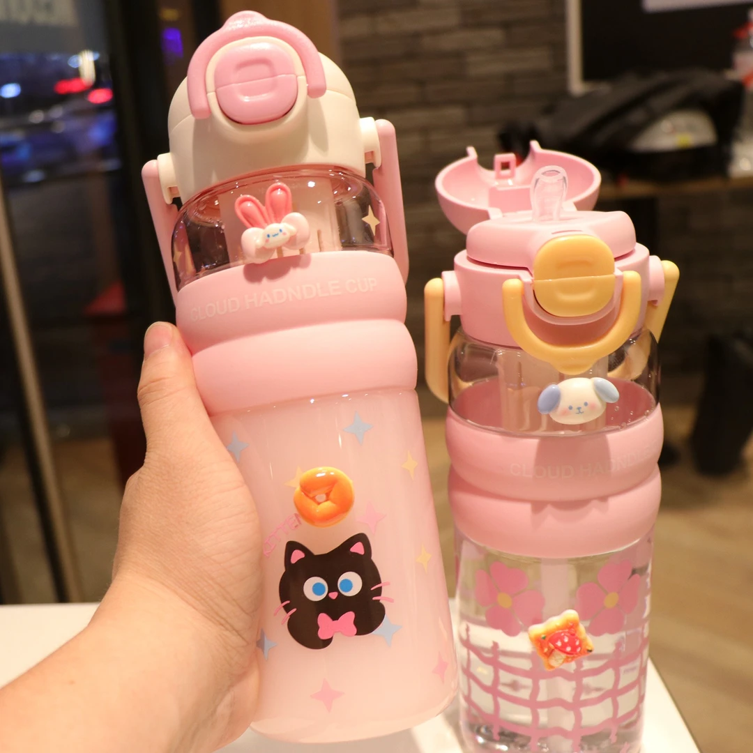 塑料水杯女生大容量夏季高颜值学生2025新款双饮吸管杯子可爱便携