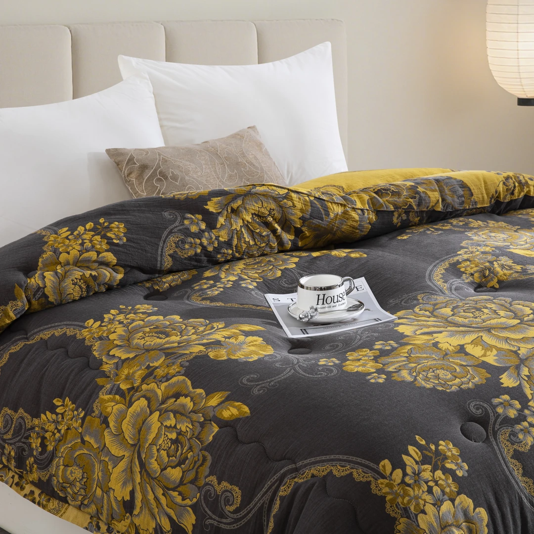 【双层纱冬被】双面亲肤柔软法式四季通用加厚多功能床盖2米纯棉