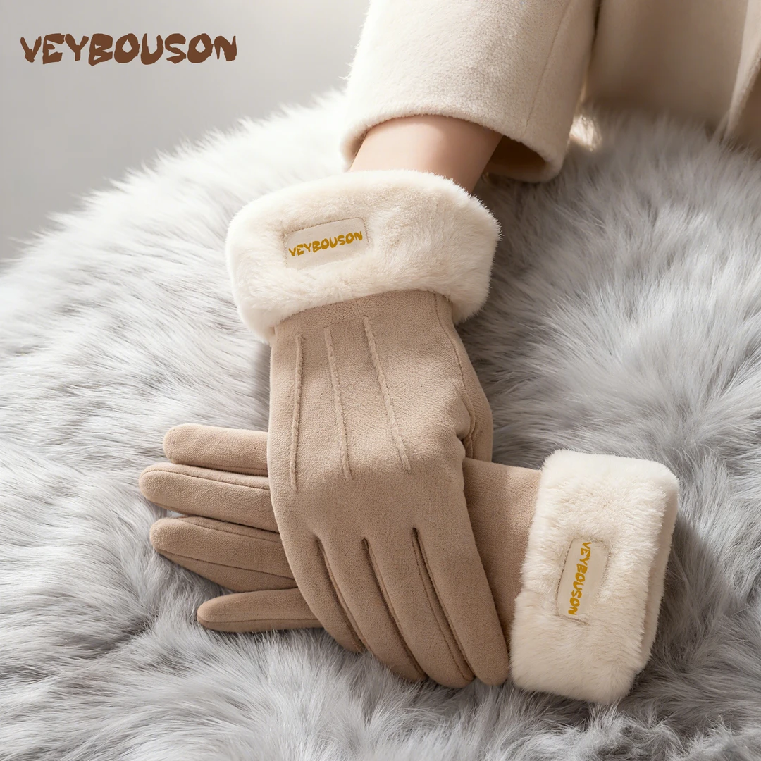 佳宝臣麂皮绒保暖手套女士冬季加绒加厚