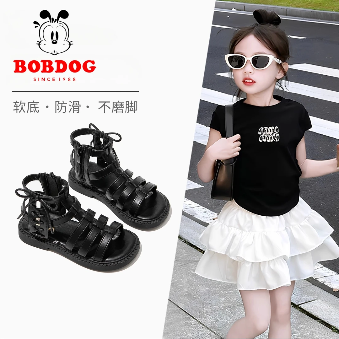 巴布豆女童鞋子儿童公主罗马凉鞋2025夏季新款女孩软底女宝沙滩鞋