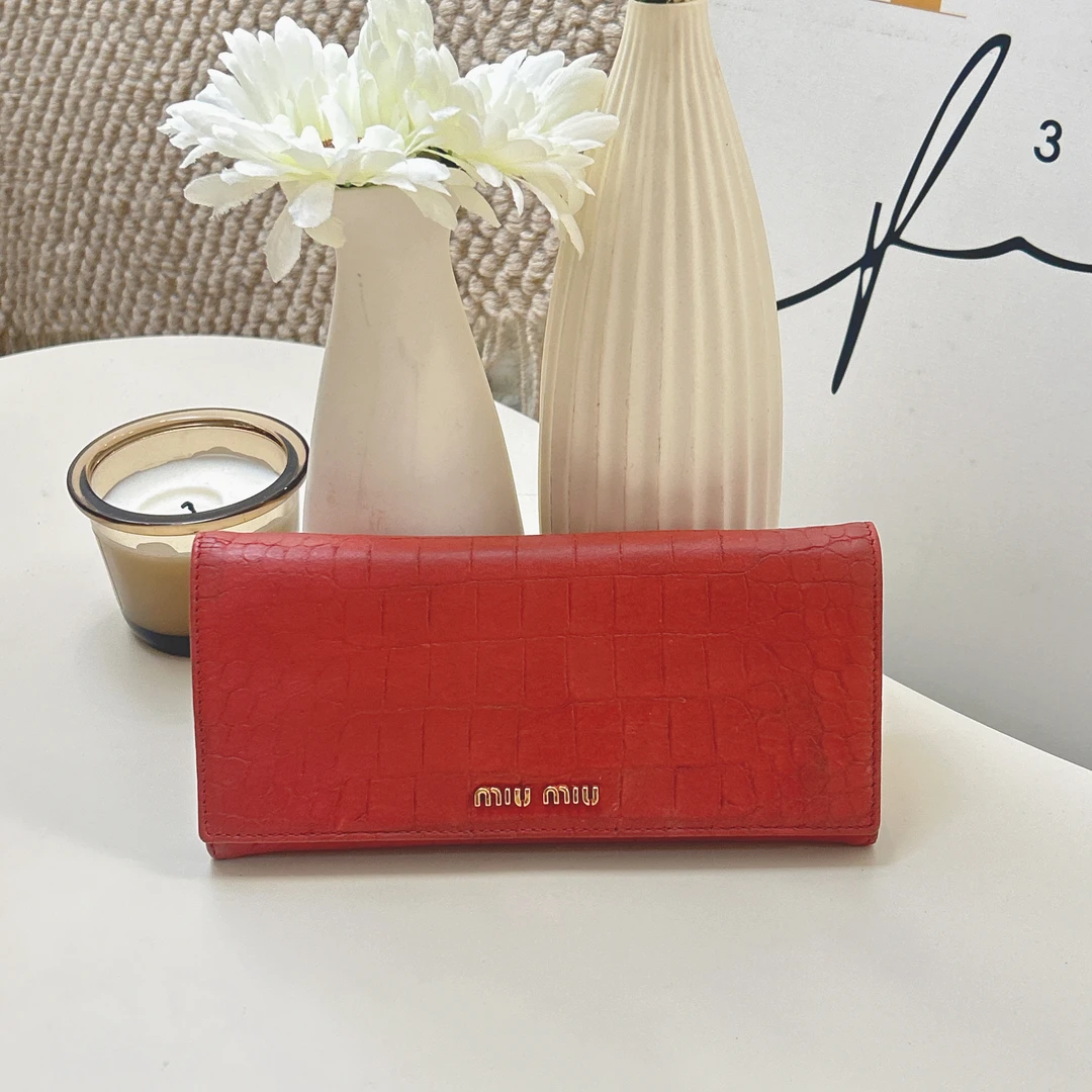 95新 MIU MIU/缪缪 95新miumiu墨绿色鳄鳄压纹长款钱包61952113