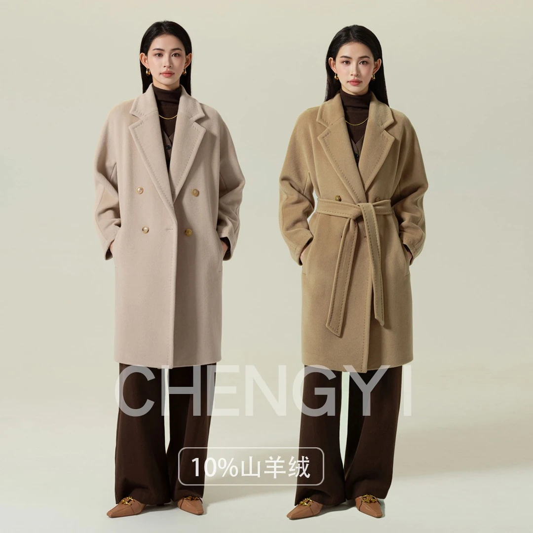 Max家驼色baiocco大衣双排扣短款101801廓形秋冬中长款驼色大衣